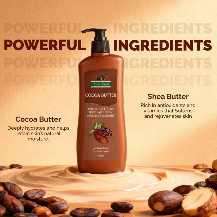 Pure Roots Kesar Malai & Cocoa Butter Body Lotion Combo 400ml Each Pack of 2 - Total  (800 ml)