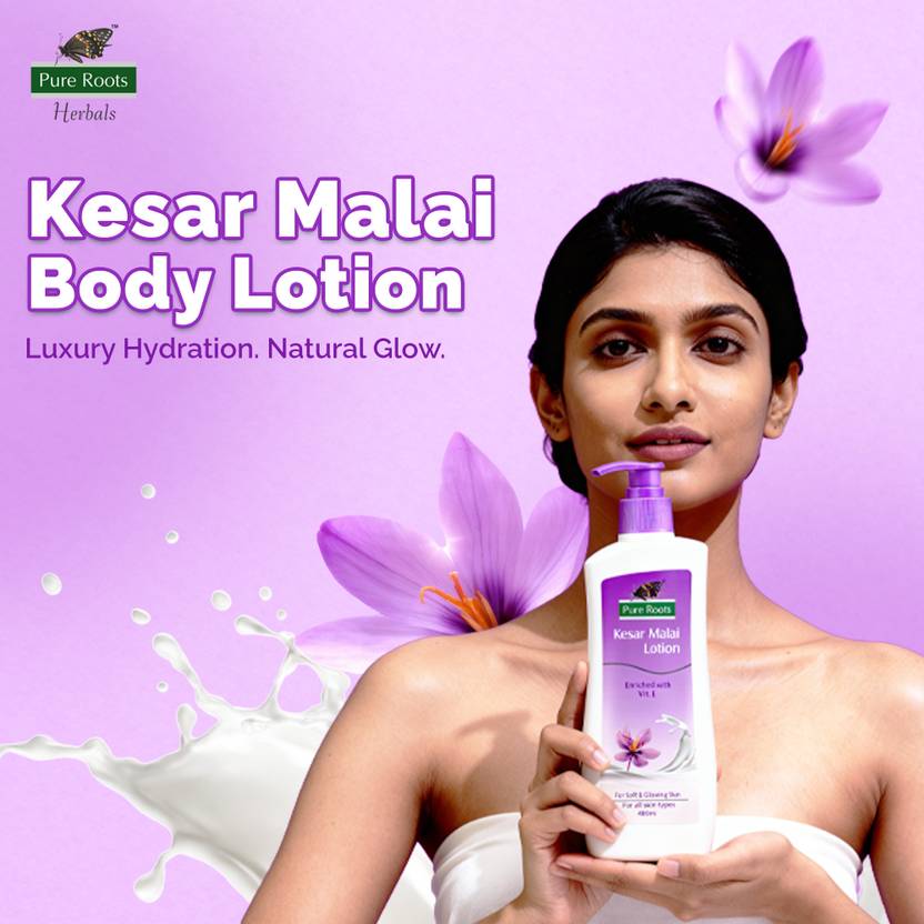 Pure Roots Kesar Malai & Cocoa Butter Body Lotion Combo 400ml Each Pack of 2 - Total  (800 ml)