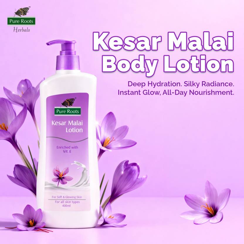 Pure Roots Kesar Malai Body Lotion 400ml (Pack of 2) | Nourishing & Fast Absorbing  (800 ml)