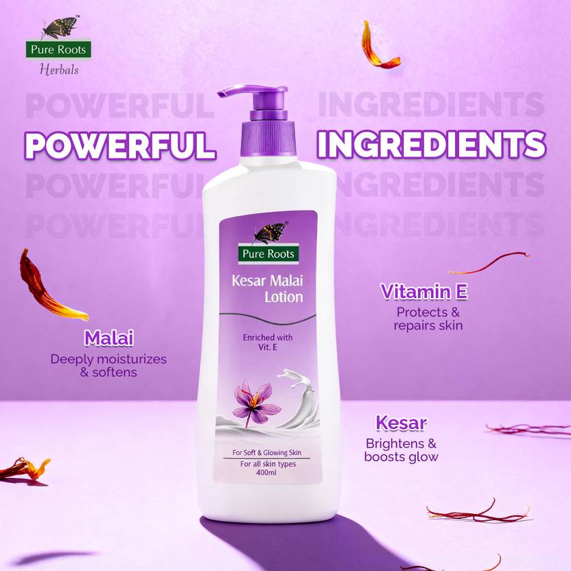 Pure Roots Kesar Malai & Cocoa Butter Body Lotion Combo 400ml Each Pack of 2 - Total  (800 ml)