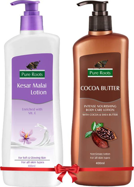 Pure Roots Kesar Malai & Cocoa Butter Body Lotion Combo 400ml Each Pack of 2 - Total  (800 ml)