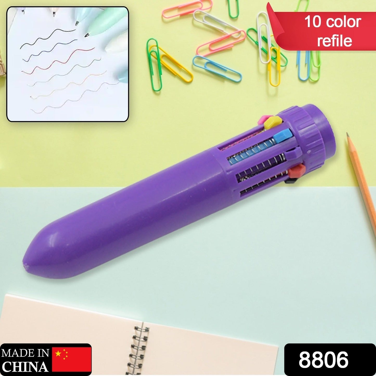Kids 10-in-1 Color Pens Ballpoint Pen Set for Kids Cartoon Head Writing Pen for School Office Stationary Kit, Teddy Bear (1 Pc) - Springkart 