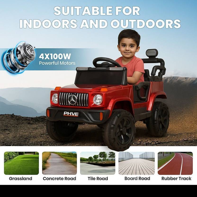 Toyify 4x4 Ride-On Car for Kids – Dual Motor, Remote Control, Music & Lights Jeep Battery Operated Ride On  (Red)