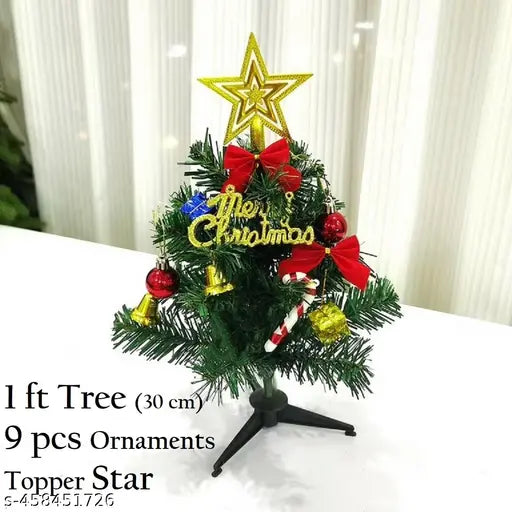 1 ft Christmas Tree + 9 PCs Ornaments + Topper Star 10cm