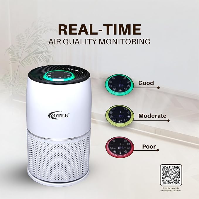 OTEK 330A Smart Air Purifier for Home & Office | HEPA H13 & Activated Carbon Filter | UV-C Sterilization | Real-Time AQI Display | Removes 99.9% Dust, Smoke & Allergens | 280 sq.ft
