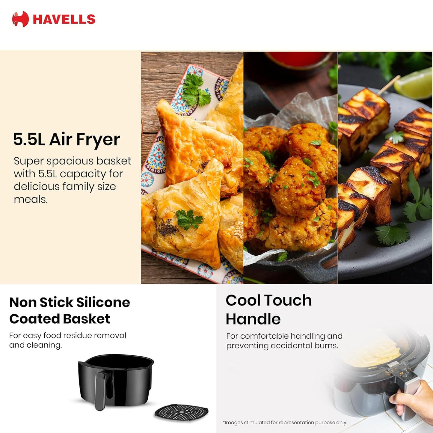 Havells Prolife Stellar Chef Air Fryer 5.5 Ltr|1500 Watts|See Through Window|Aerocrisp Tech: Rapid air circulation in every direction|Non Stick Silicon Coated Basket|2Yr Door Step Warranty by Havells