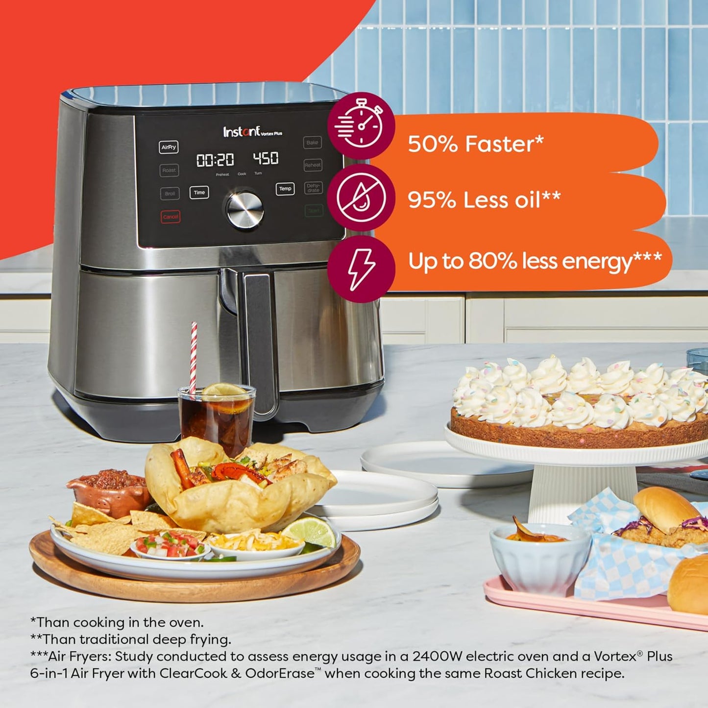 Instant Pot Air Fryer, Vortex 6 Litre, Touch Control Panel, 360° EvenCrisp Technology, Uses 95% less Oil, 6-in-1 Appliance:Air Fry, Roast, Grill, Bake, Reheat& Dehydrate (Vortex 6 Litre) 1500 W Silver