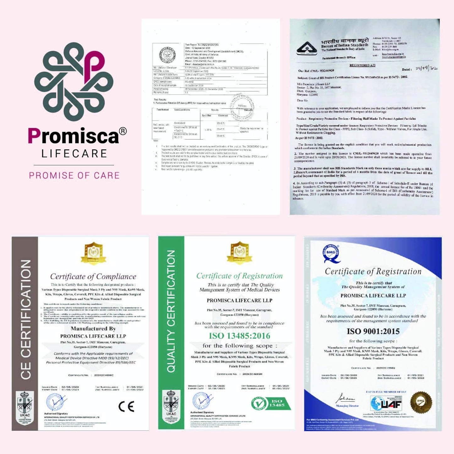 Promisca Unisex N95 (Pack of 5) Ear Loop Style Protective Face Mask 5 layered filtration with genuine Melt Blown and Hot Air Cotton Layers (Regular)