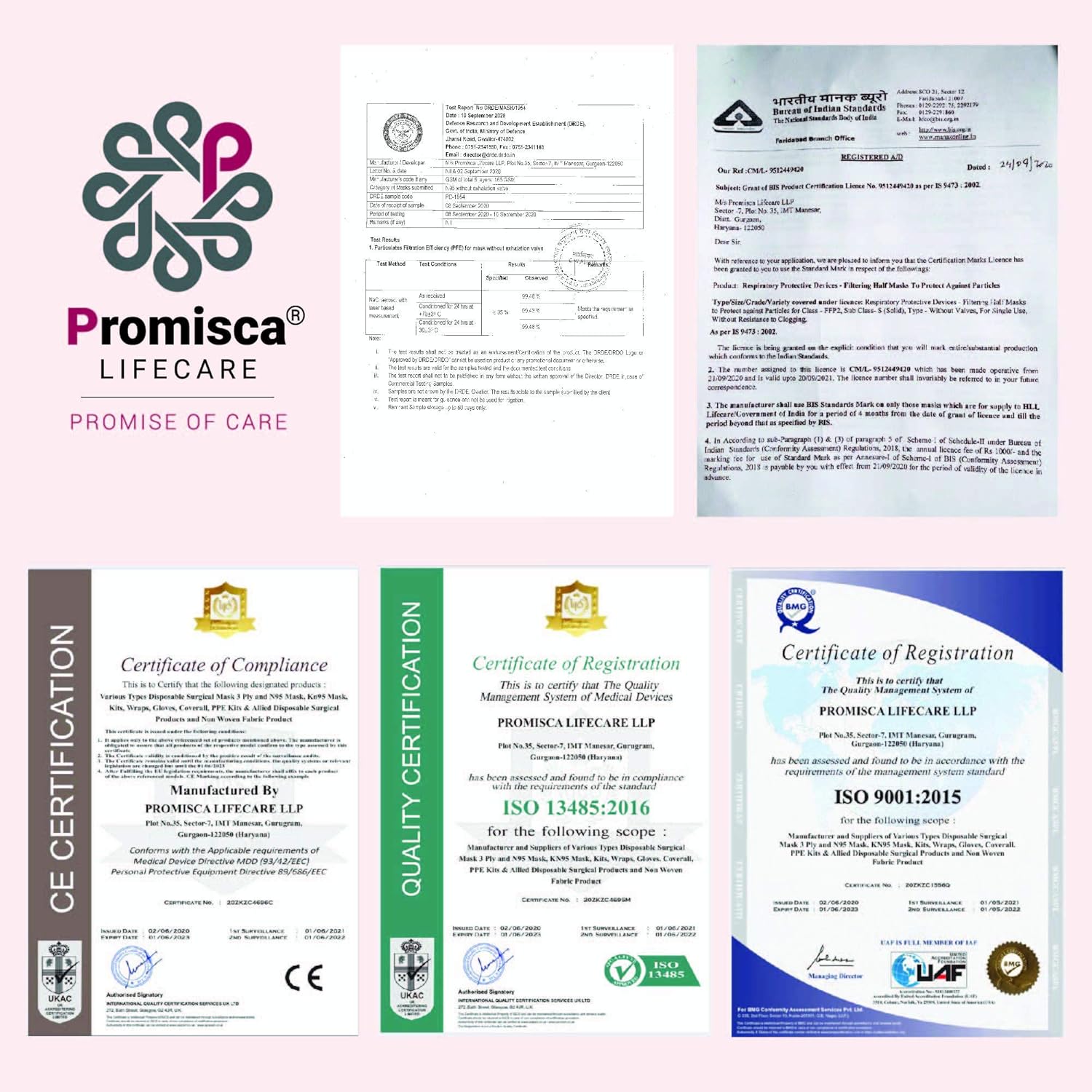 Promisca Unisex N95 (Pack of 5) Ear Loop Style Protective Face Mask 5 layered filtration with genuine Melt Blown and Hot Air Cotton Layers (Regular)