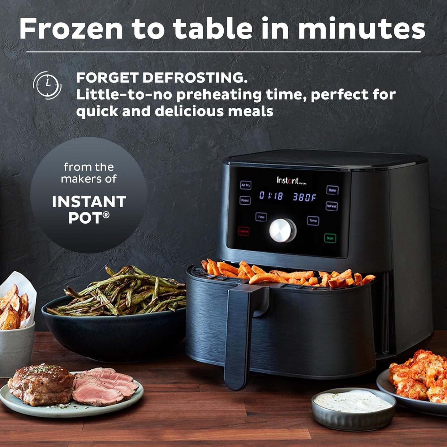 Instant Pot Air Fryer,Vortex 4 Litre,Touch Control Panel,360 Degree Evencrisp Technology,Uses 95% Less Oil,4-In-1 Appliance: Air Fry,Roast,Bake,Reheat(Vortex 4 Litre)6 Quarts,1700 Watt,Black