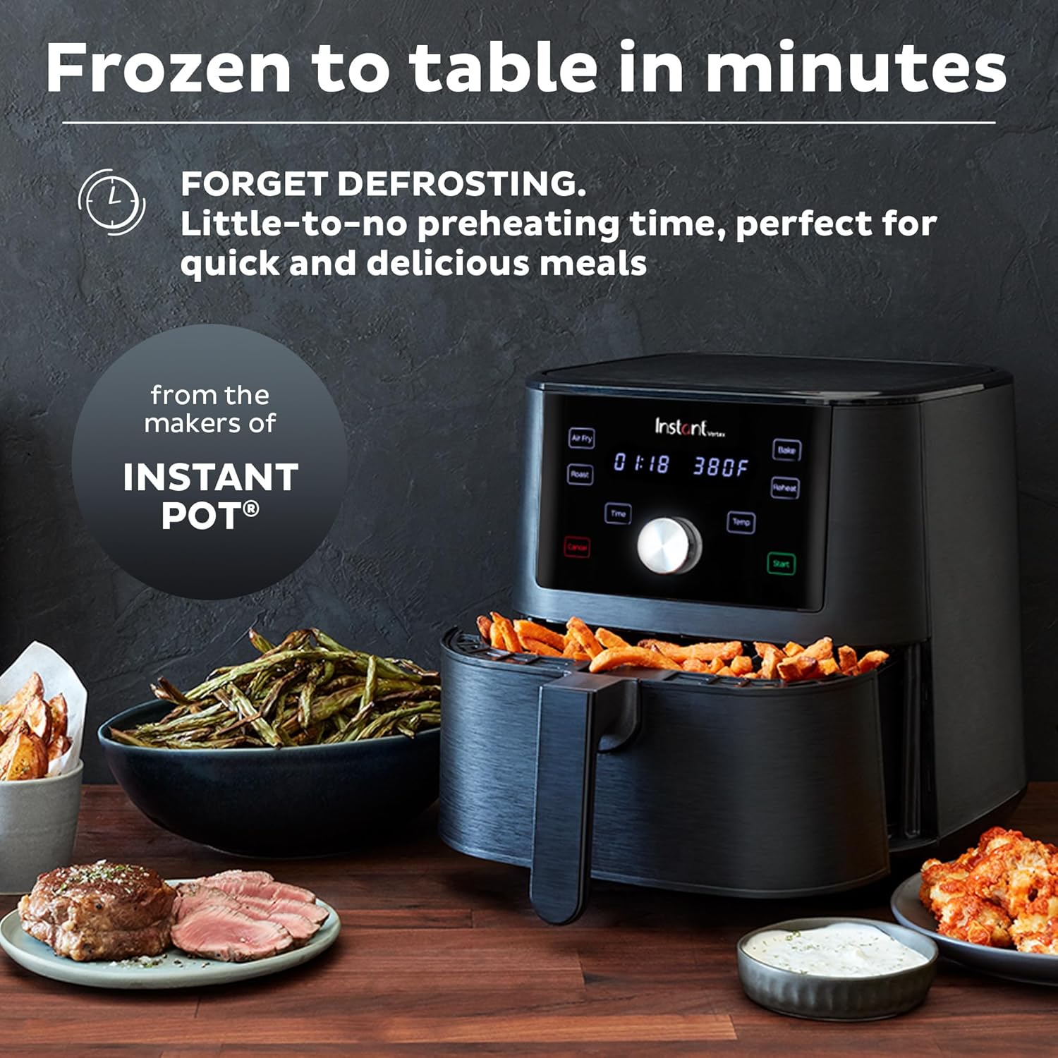 Instant Pot Air Fryer,Vortex 4 Litre,Touch Control Panel,360 Degree Evencrisp Technology,Uses 95% Less Oil,4-In-1 Appliance: Air Fry,Roast,Bake,Reheat(Vortex 4 Litre)6 Quarts,1700 Watt,Black