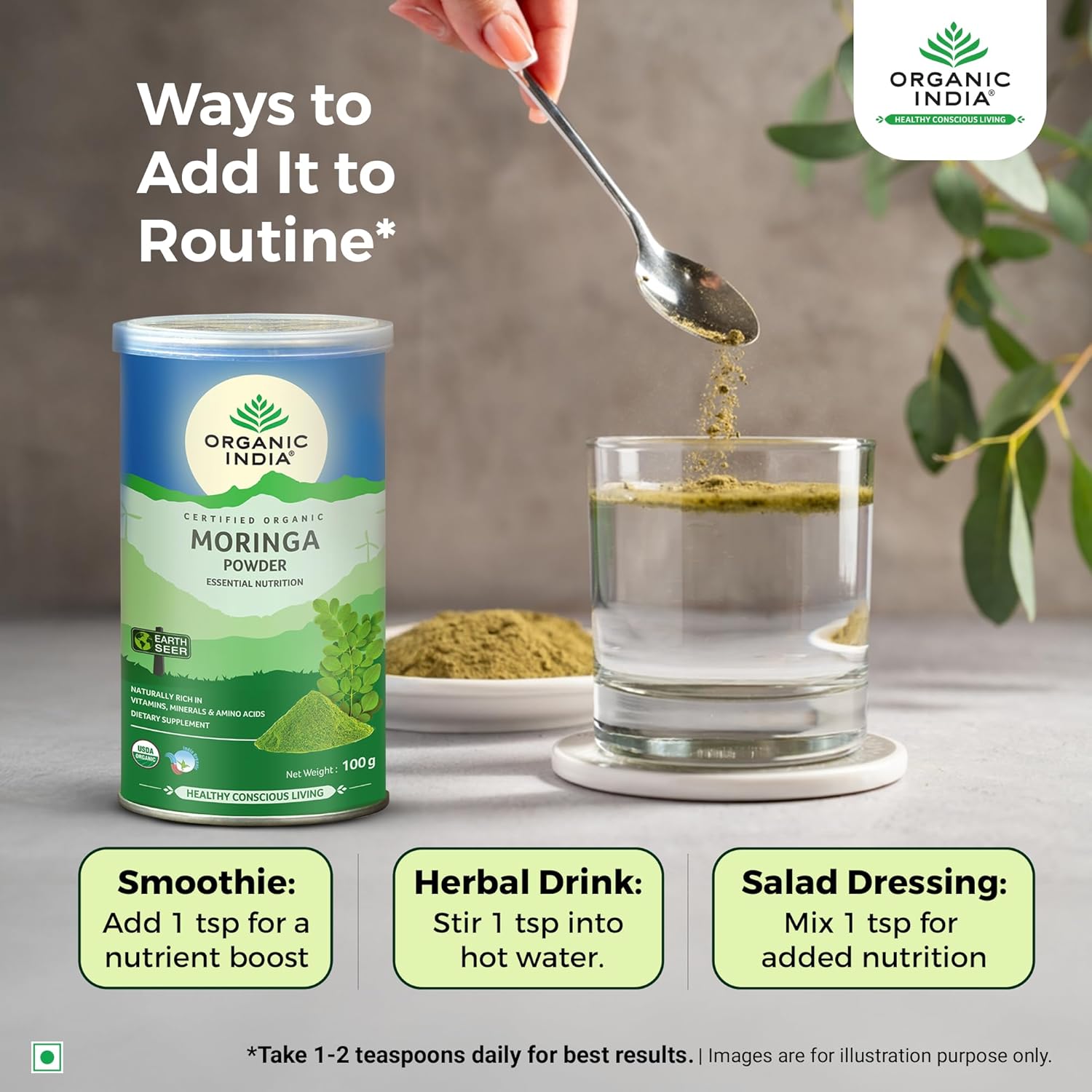 A TATA Product - Organic India Moringa Powder - 100g, Essential Nutrition Superfood, Helps Naturally Boost Energy Levels, Improves Stamina & Vitality, Rich In Vitamins & Minerals - Springkart 