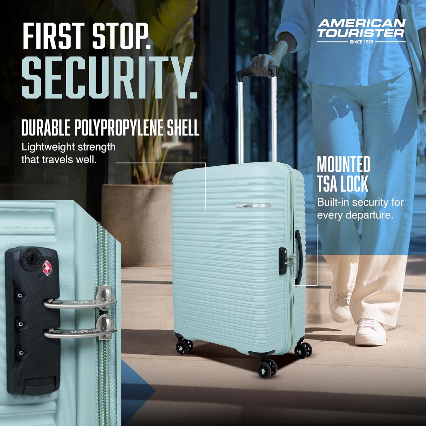 American Tourister Liftoff+|Medium Size Check-in Spinner Trolley Bag (67 cm) for Travel|360° 8 Wheel Travel Luggage|Hard Case Polypropylene (PP) Suitcase|Mounted TSA Lock|Seafoam Blue