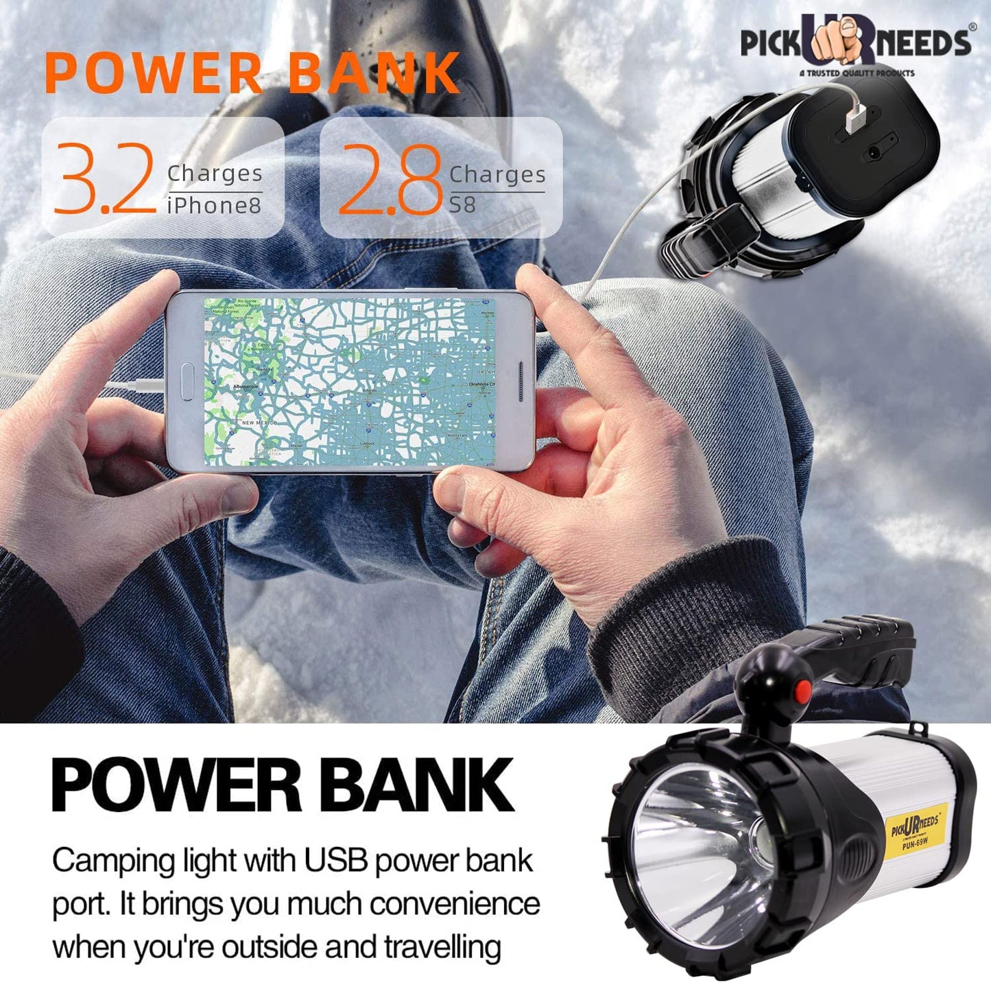 Pick Ur Needs Prime Metal 100W Rechargeable Waterproof Bright Led Torch Light Laser Long Range Distance High Power Search Light (Silver), 7000 Lumen - Springkart 
