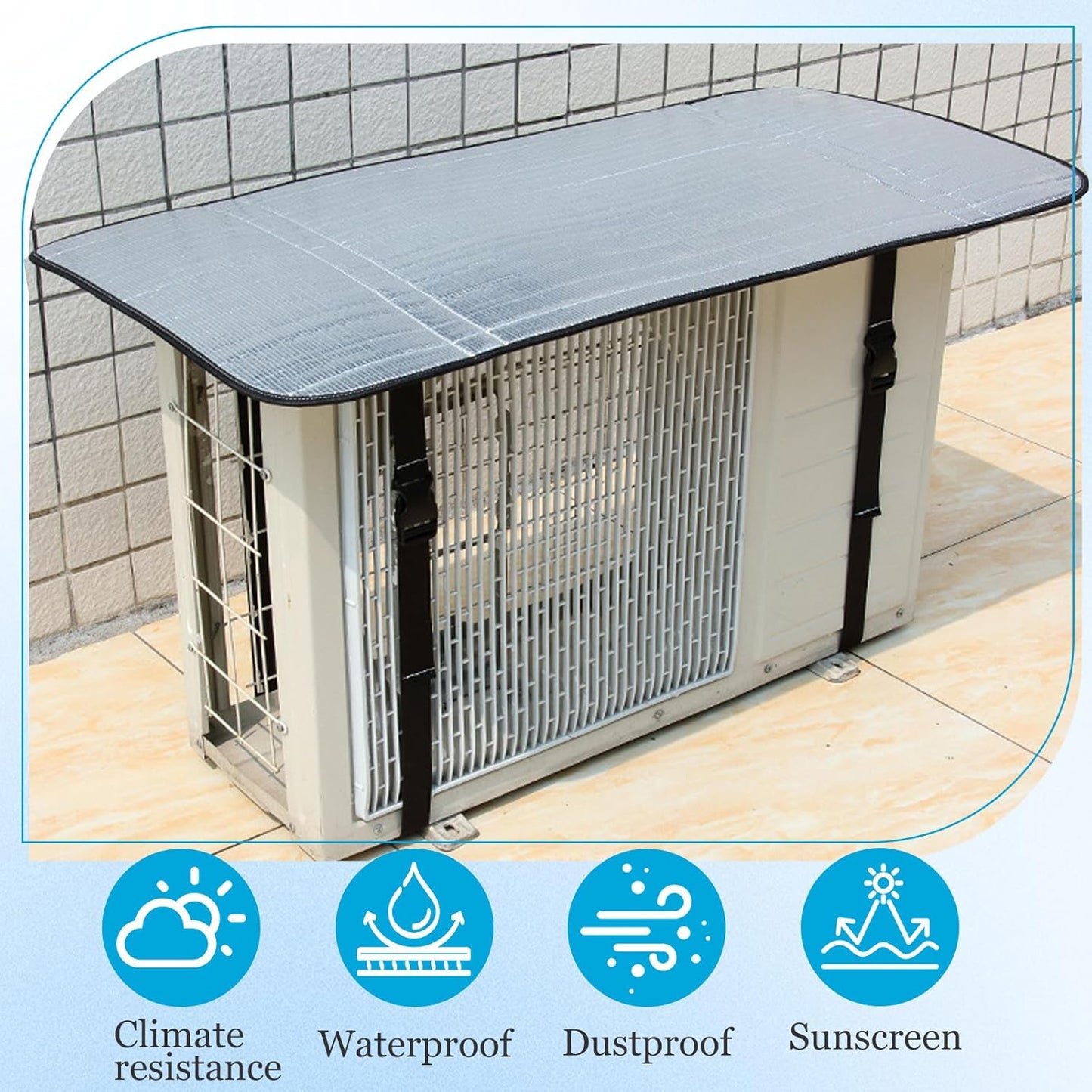 TecoKart® AC Outdoor Unit Protector, 40x80cm Aluminium Film Outdoor AC Cover with Adjustable Straps, Outdoor AC Unit Protector from Sunlight, Dust, and Rain for All AC Units - Springkart 