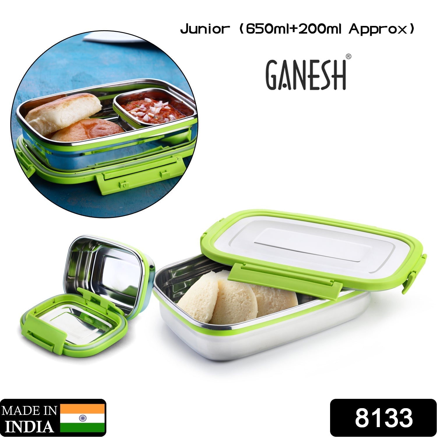 Ganesh Junior Stainless Steel Lunch Pack for Office & School Use - Springkart 