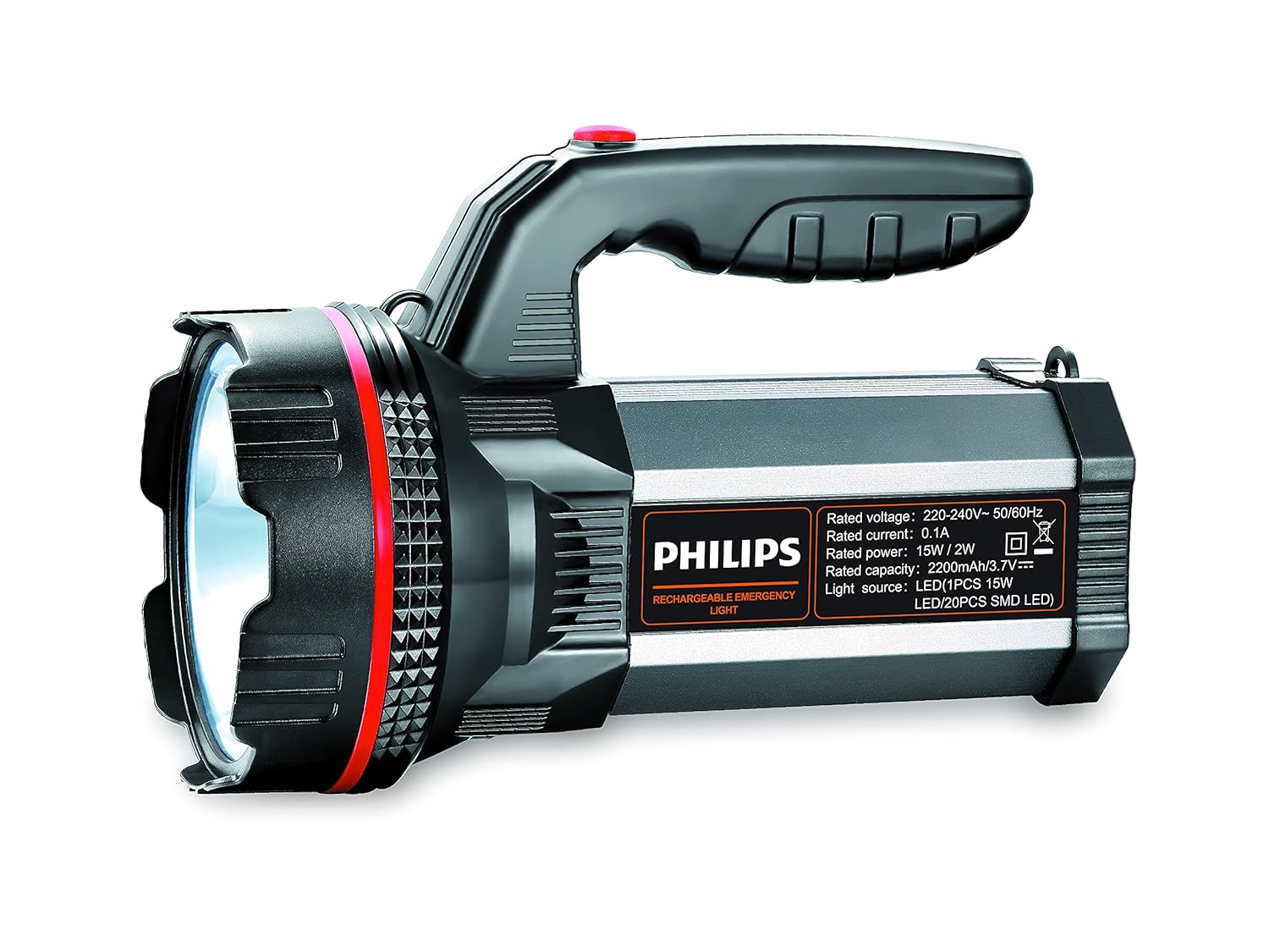 PHILIPS Blaze Multi-Functional Long Range LED Torch with Rechargeable Emergency Light (Black, Standard) - Springkart 