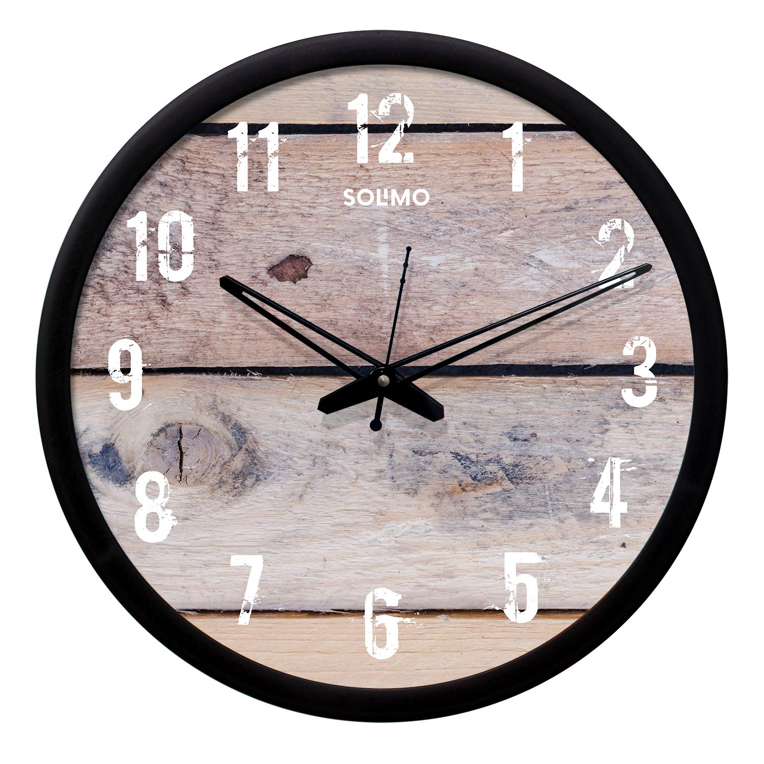 Amazon Brand - Solimo 12-inch Plastic & Glass Wall Clock - Classic Roulette (Silent Movement, Black Frame)
