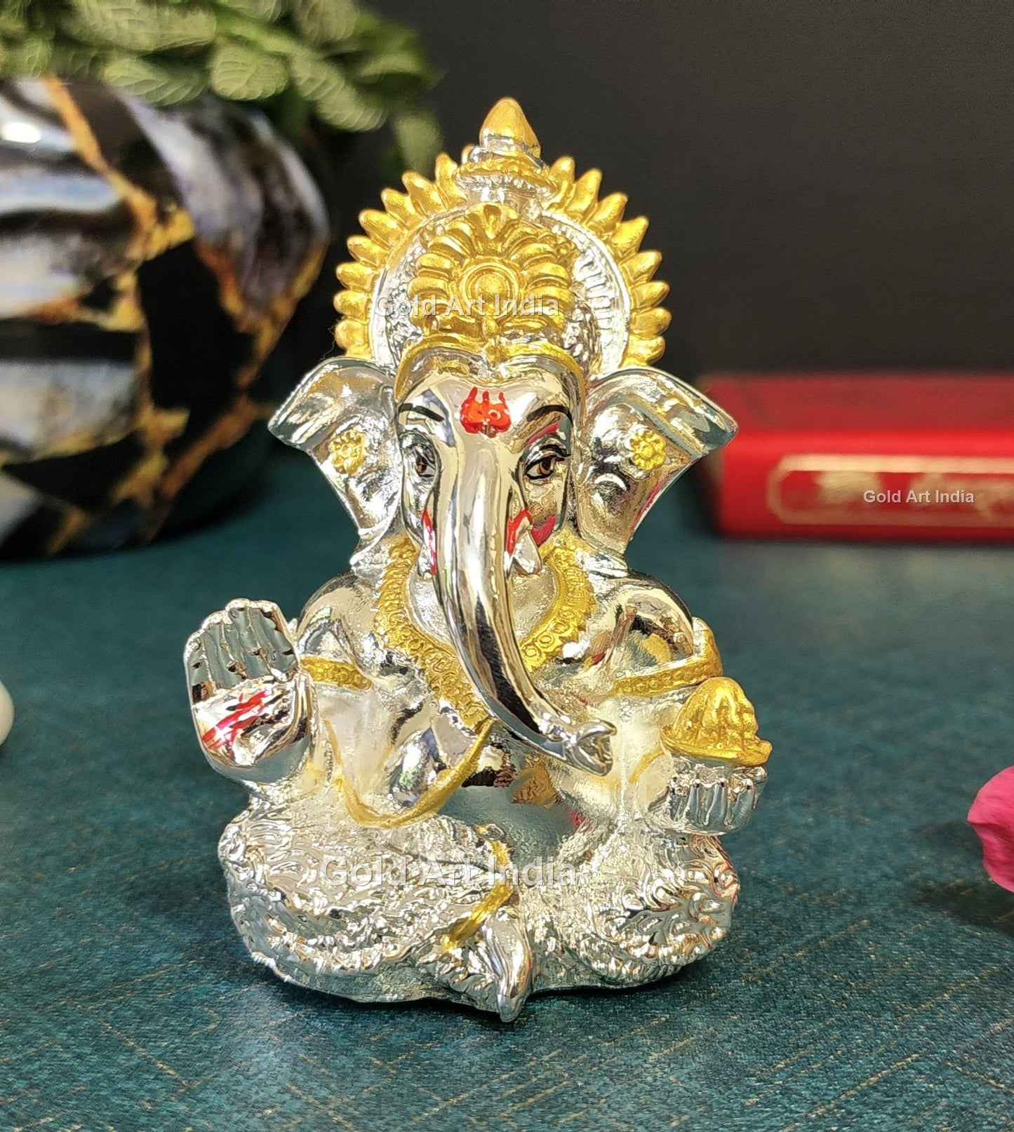 Gold Art India Mango Terracotta Finish Ganesha for Car Dashboard Home Decor Gifting Diwali Birthday Festivals 3.5 x 2 Inches