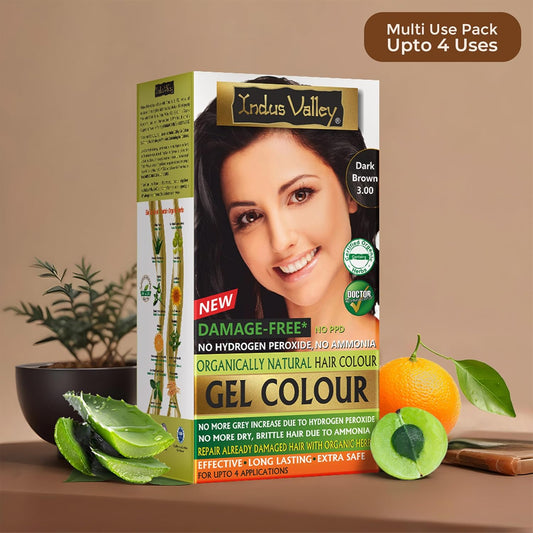 INDUS VALLEY Damage Free Natural Gel Hair Colour for Women | Ammonia & PPD Free Organic Hair Colour with 100% Grey Coverage, Long Lasting Conditioning Hair Color | Dark Brown 3.00-220 ml