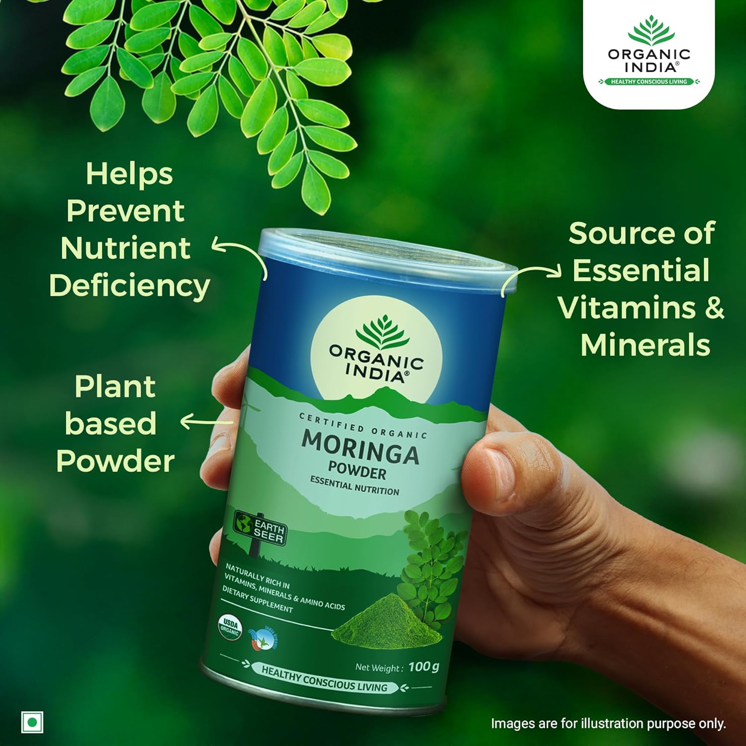 A TATA Product - Organic India Moringa Powder - 100g, Essential Nutrition Superfood, Helps Naturally Boost Energy Levels, Improves Stamina & Vitality, Rich In Vitamins & Minerals - Springkart 