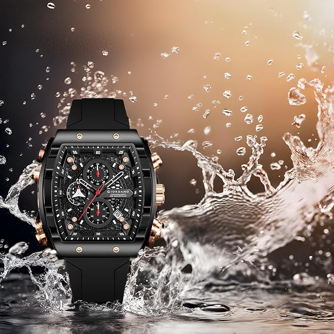 Giordano Square Dial Multifuncational Watch for Men with Stylish Design, Waterproof, Date Display & Silicone Strap