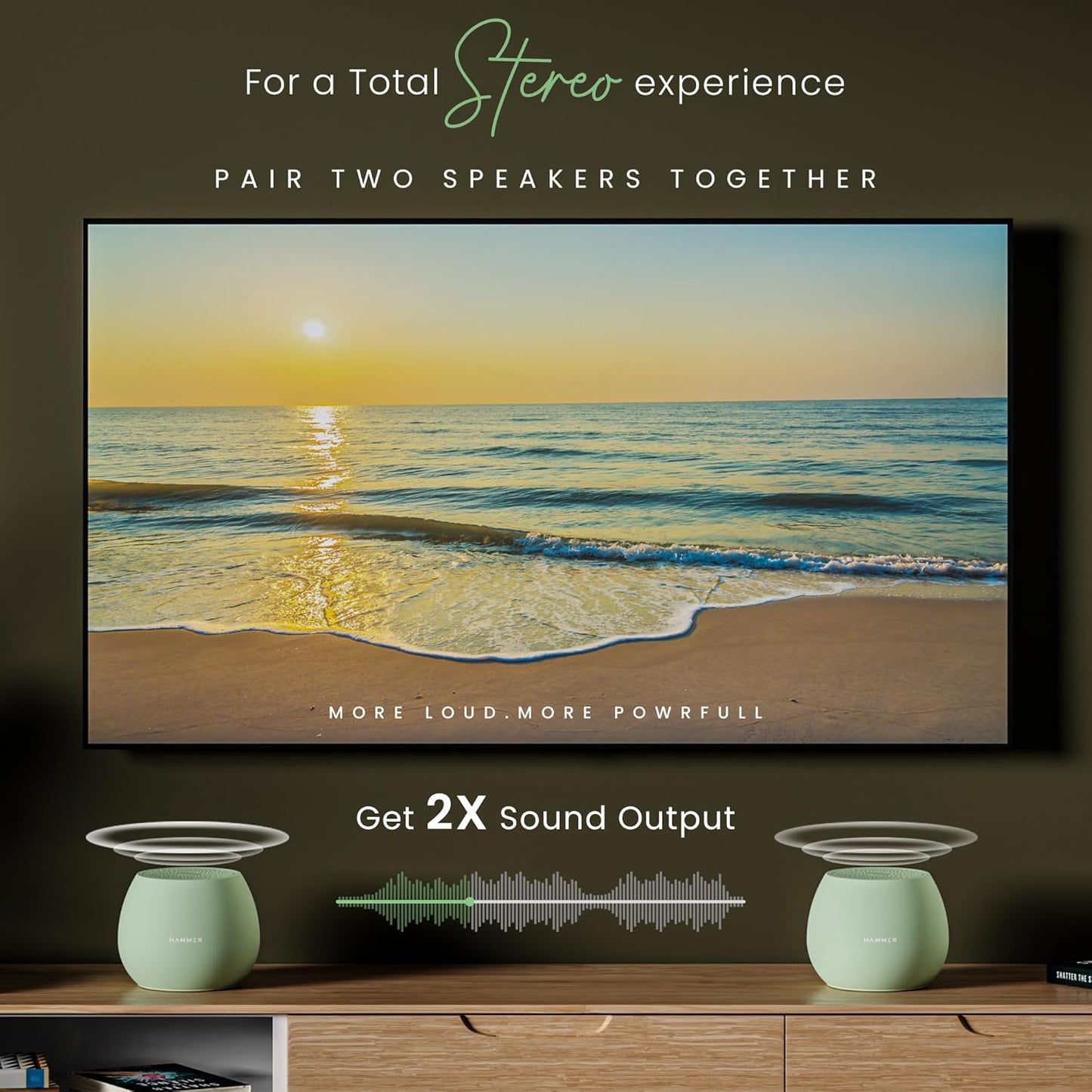 HAMMER Drop 5W Bluetooth Wireless Speaker with Twin Pairing, 1200 mAh Battery, 100H Standby Time, TWS Function, TF Card, USB Slot, Auto-Pairing, in-Built Mic, Type-C Charging, 52mm Driver (Green)