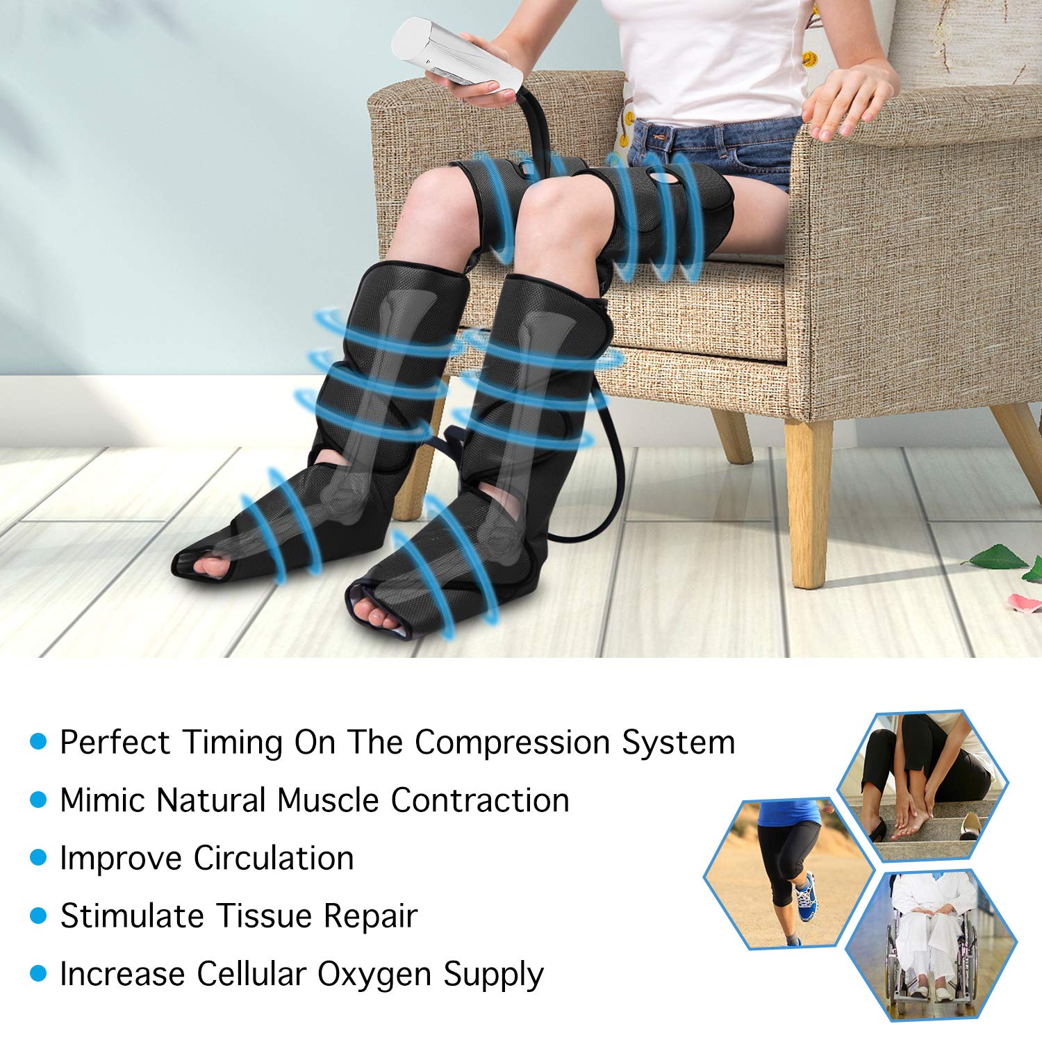 CINCOM Leg Massager, Leg Compression Massager for Circulation and Pain Relief Air Compression Foot Calf Thigh Massager with Handheld Controller (Thigh & Calf & Foot)