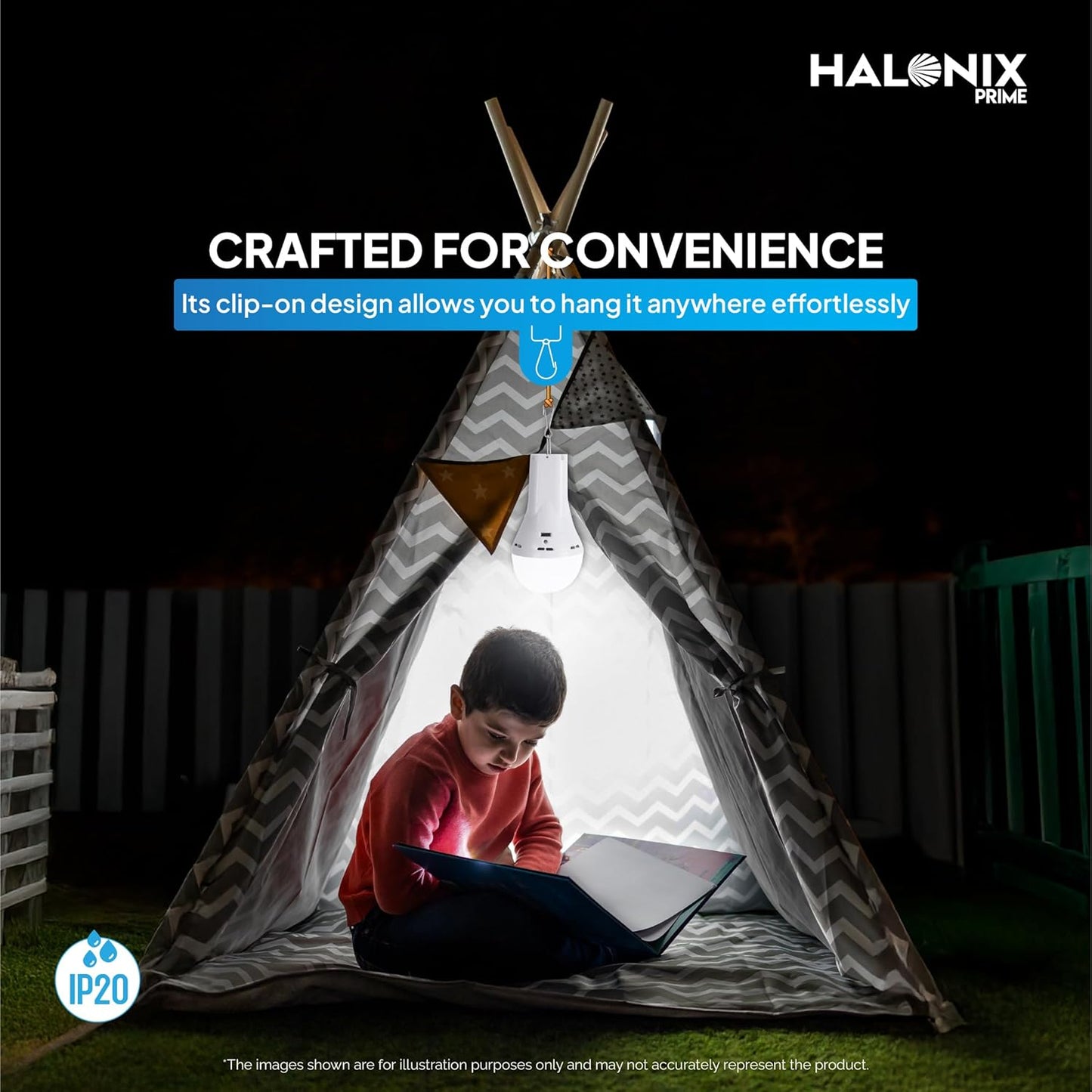 Halonix 5W Portable Emergency Inverter Bulb | Rechargeable LED Light for Power Cuts & Camping | Type-C USB Charging | Up to 4 Hours Backup | Hanging Clip Included | Cool Day Light | Pack of 1