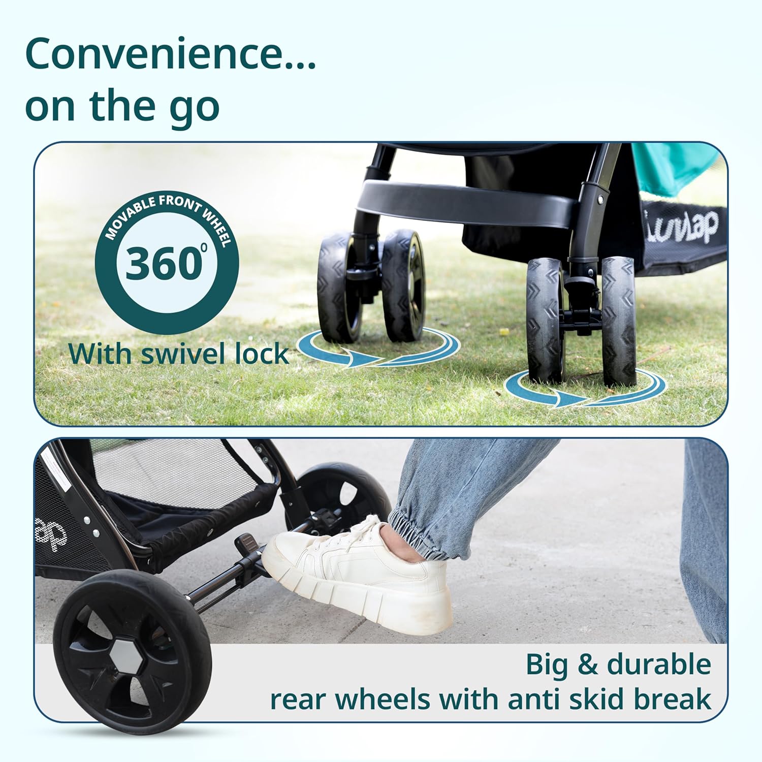 LuvLap Galaxy Baby Stroller, Pram for Baby with 5 Point Safety Harness, Spacious Cushioned seat with Multi Level seat Recline, Easy Fold, Lightweight Stroller for 0 to 3 Years (Green & Black)