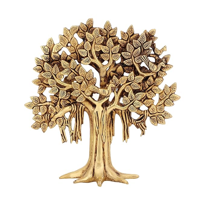 Pure Brass Kalpavriksha Tree Showpiece (9 inches, 1.25 Kg) Trees of Life - Home Decor - Gift for Good Luck Vastu and Fengshui - Best in Living Room Table Decoration with Antique Polish