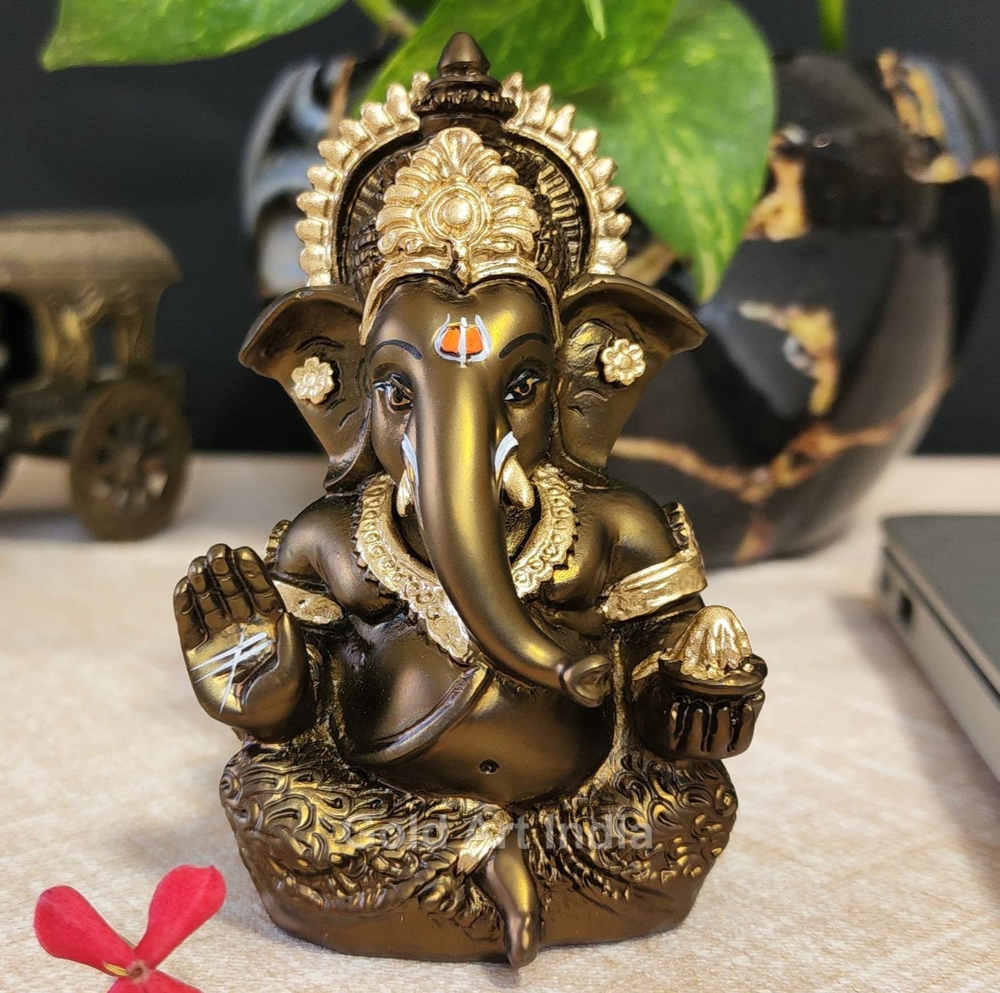 Gold Art India Mango Terracotta Finish Ganesha for Car Dashboard Home Decor Gifting Diwali Birthday Festivals 3.5 x 2 Inches