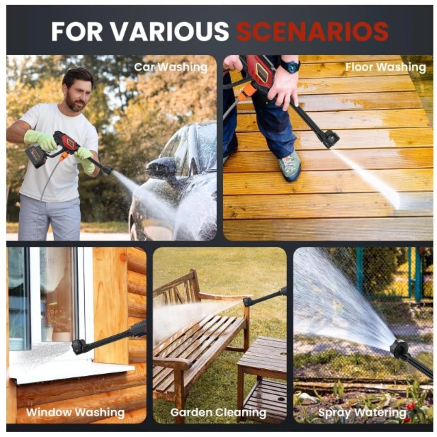 6 in 1 Nozzle Car Washer High Pressure Gun - 60 Bar Water Pressure - 5M Water Hose - Foam Wash Gun, Water Jet, Car/Bike Washing Pressure Pump, Portable Pressure Washer, Water Pressure Gun