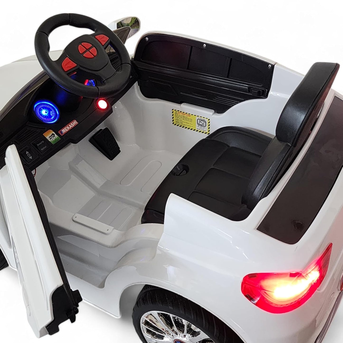 MEKASHI Electric car for Kids Ages 1 to 4 Years with 12V Rechargeable Battery, Remote Control, Bluetooth Music Player, LED Lights, ISI Mark (MKS-004, White)