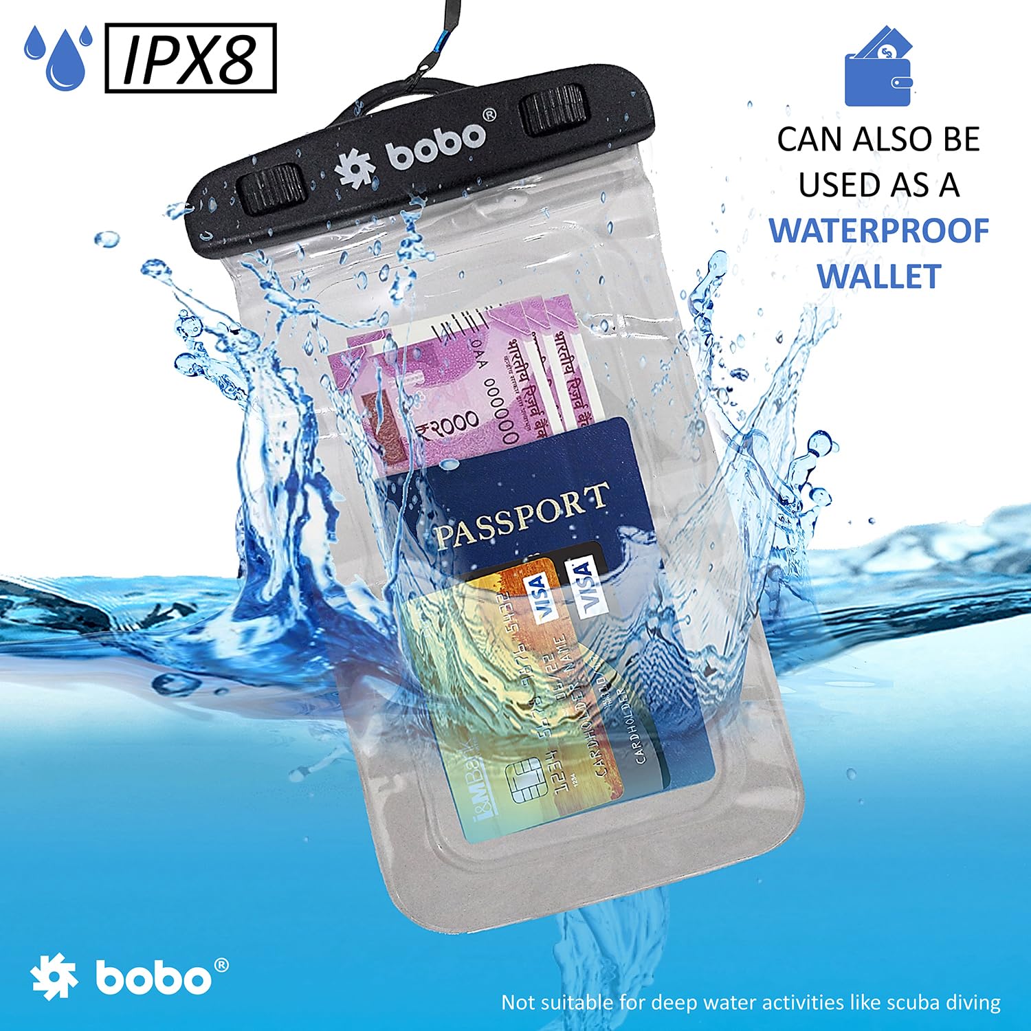 BOBO Universal Waterproof Pouch (Big Size) Cellphone Dry Bag Case for Smartphone – Transparent (Pack of 1)