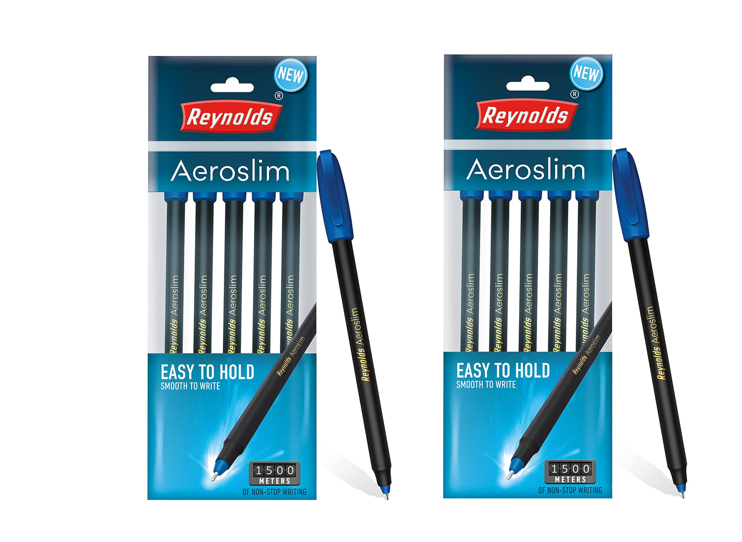 Reynolds AEROSLIM Ball Pen SET - 50 BLUE PENS WITH COMFORTABLE GRIP |BLUE BALL PENS FOR WRITING | PEN FOR STUDENTS & OFFICE STATIONERY | 0.7 mm TIP SIZE - Springkart 