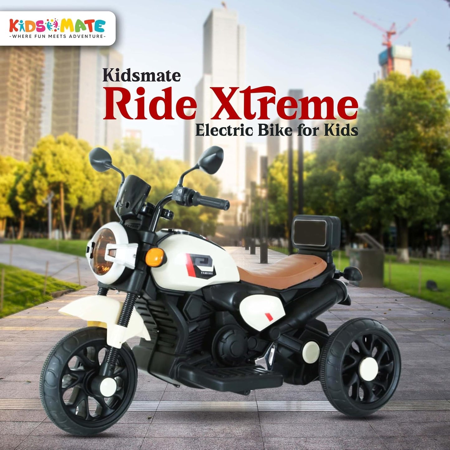 Kidsmate Ride Xtreme Electric Bike for Kids | 6V Battery, MP3 Player, USB, Bluetooth, LED Lights & Foot Accelerator | Battery-Operated Ride-On Bike with Backrest for Boys & Girls Aged 1-5 Years