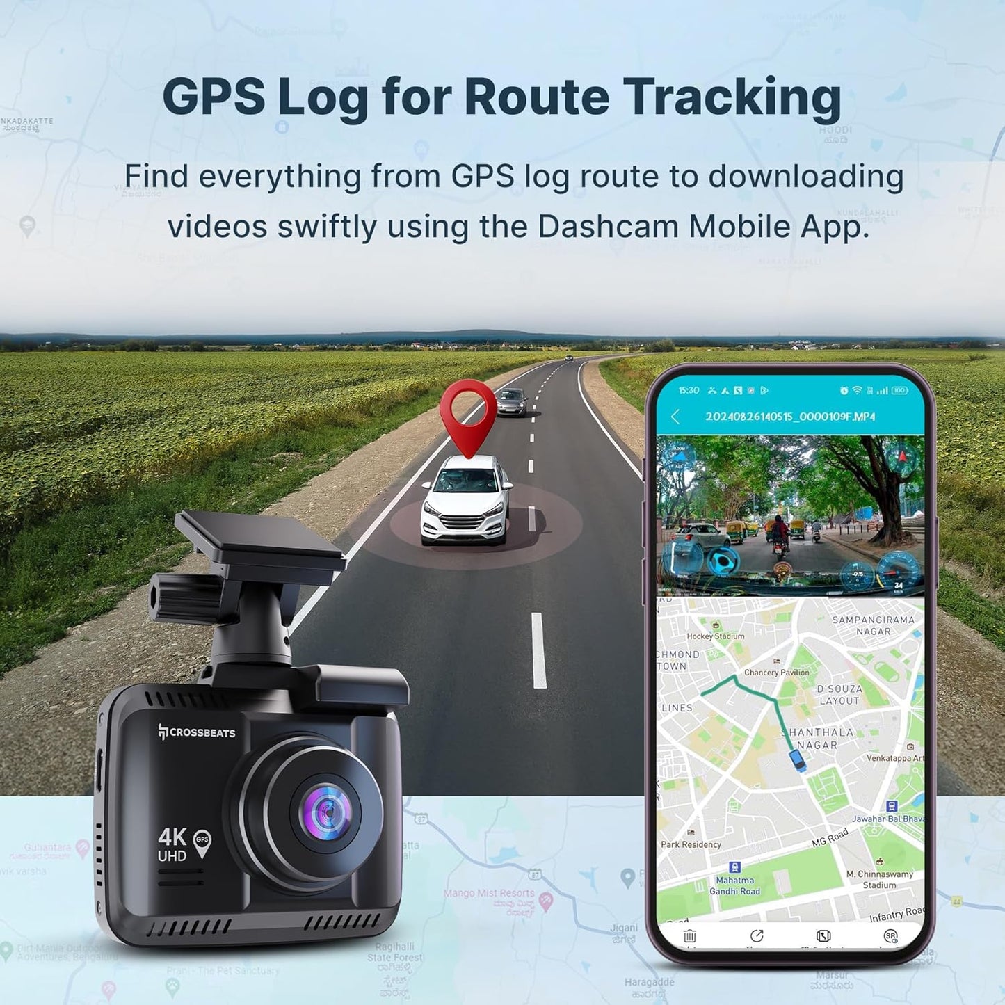 Crossbeats RoadEye 3.0 4K UHD 8MP Dash Camera for Car Front and Rear| Sony STARVIS IMX335 Sensor| GPS Logger & ADAS (4K UHD 2024 Model)