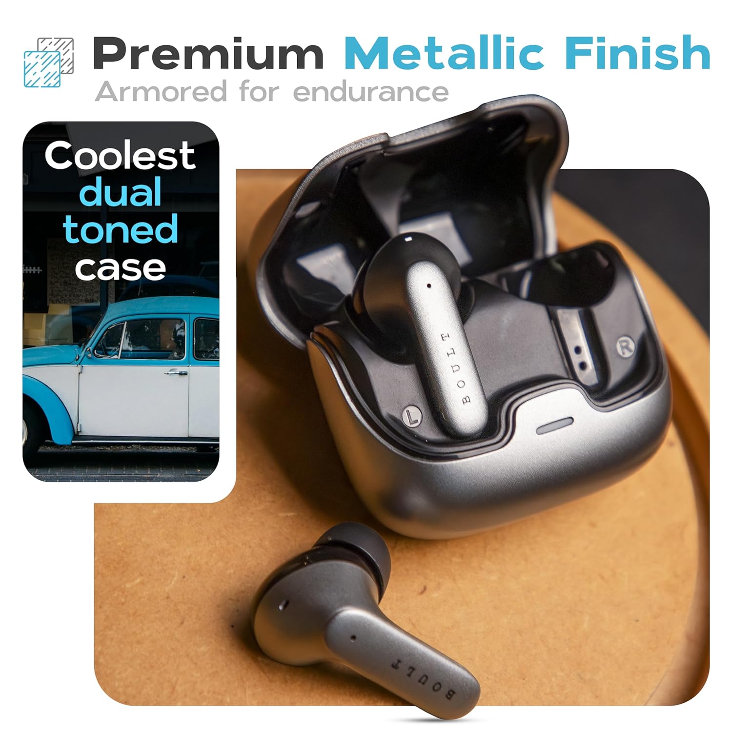 Boult Audio Z40 Pro with 100H Playtime, Quad Mic ENC, 45ms Low Latency Gaming, Premium Rubber Grip Case, 13mm Bass Drivers, Made in India TWS Bluetooth 5.3 Truly Wireless in Ear Earbuds (Metal) - Springkart 