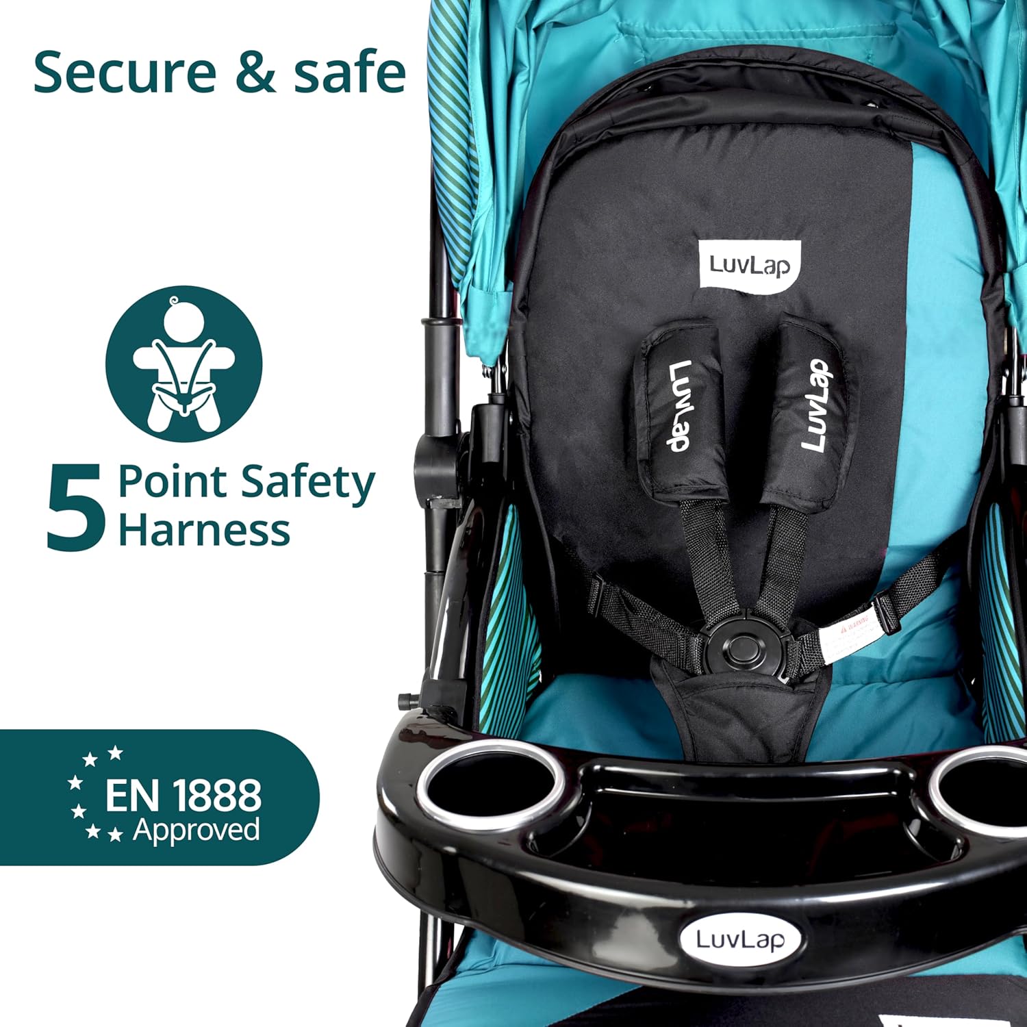 LuvLap Galaxy Baby Stroller, Pram for Baby with 5 Point Safety Harness, Spacious Cushioned seat with Multi Level seat Recline, Easy Fold, Lightweight Stroller for 0 to 3 Years (Green & Black)