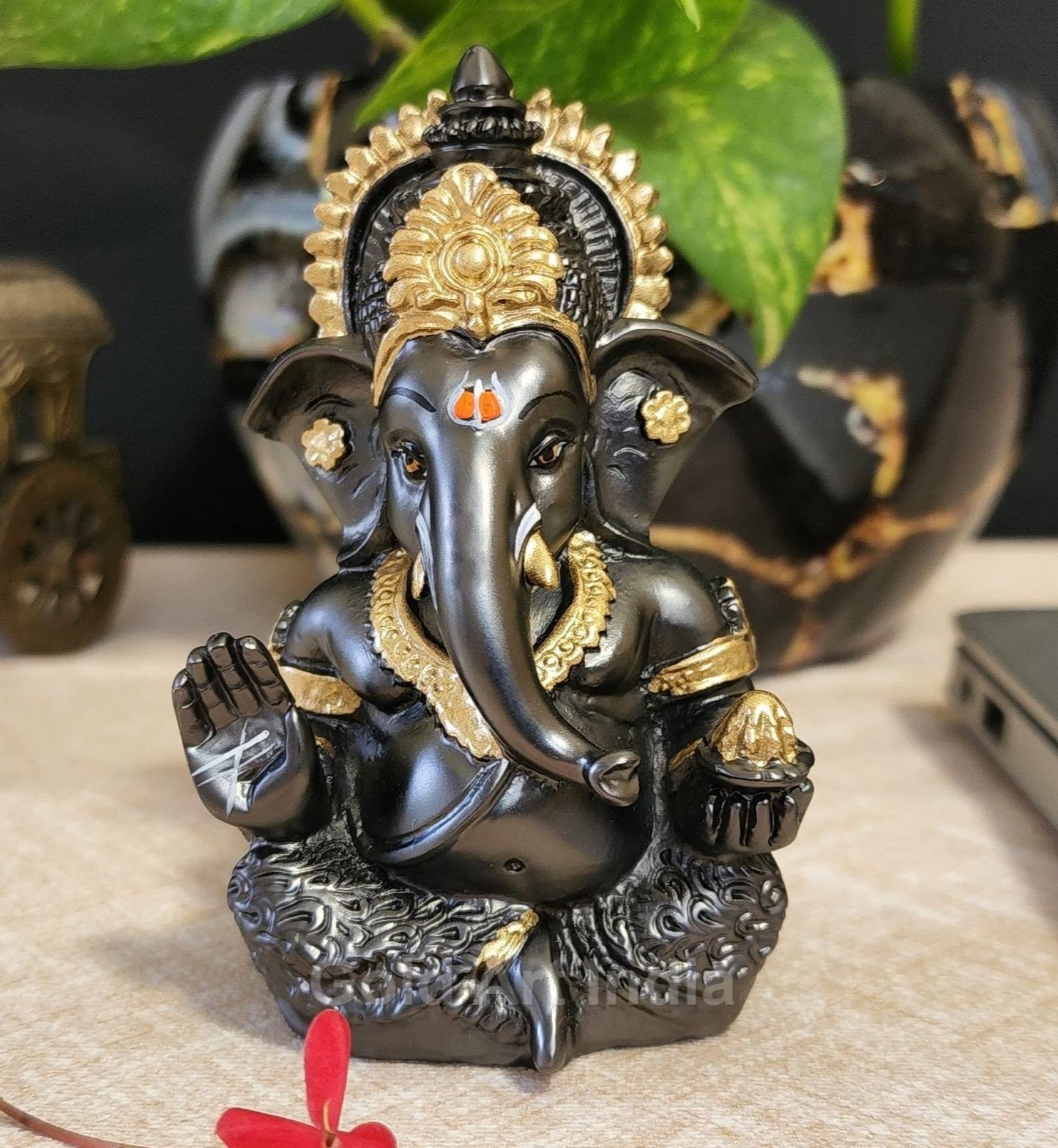 Gold Art India Mango Terracotta Finish Ganesha for Car Dashboard Home Decor Gifting Diwali Birthday Festivals 3.5 x 2 Inches