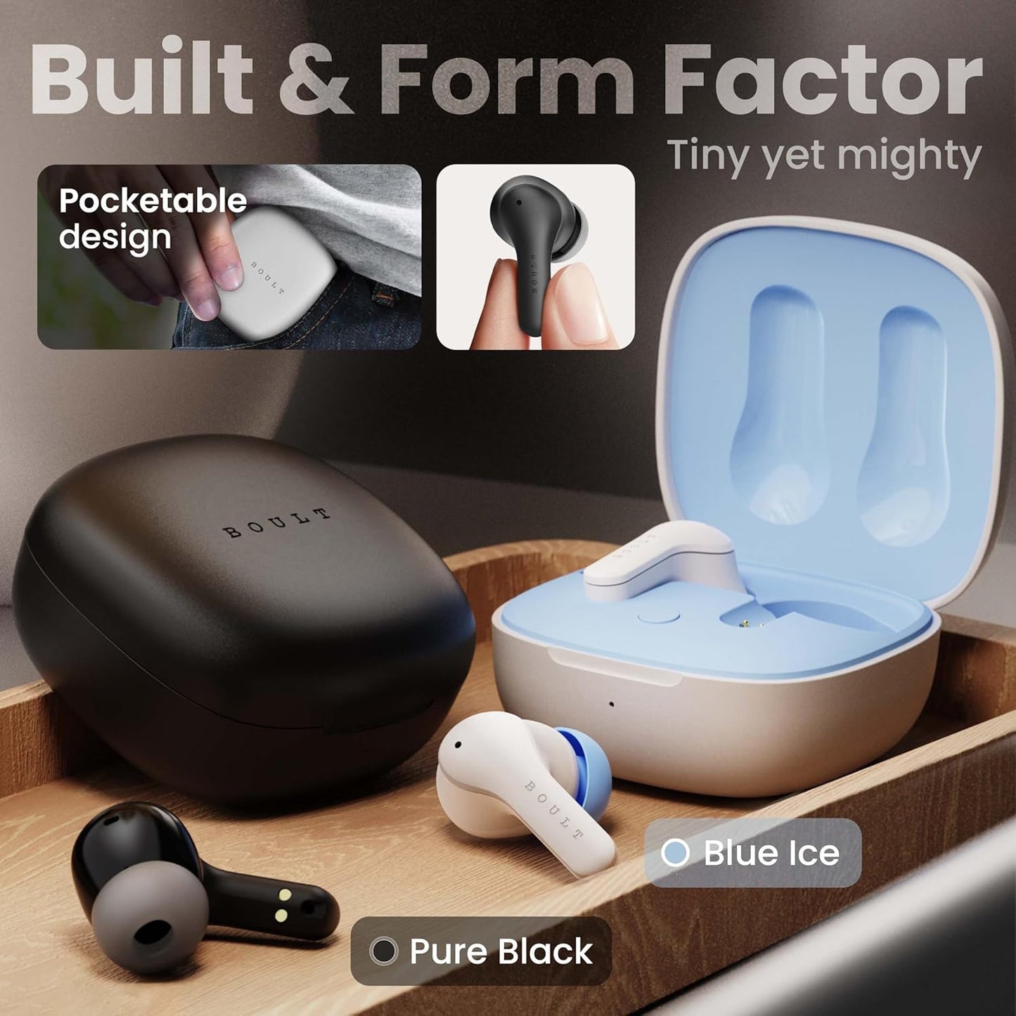 Boult K10 Truly Wireless Bluetooth in Ear Earbuds with 50H Playtime, 4 Mic Clear Calling, 45ms Low Latency, 10mm Drivers, Touch Controls, Type-C Fast Charging, IPX5, TWS Ear Buds Wireless (Ice Blue) - Springkart 