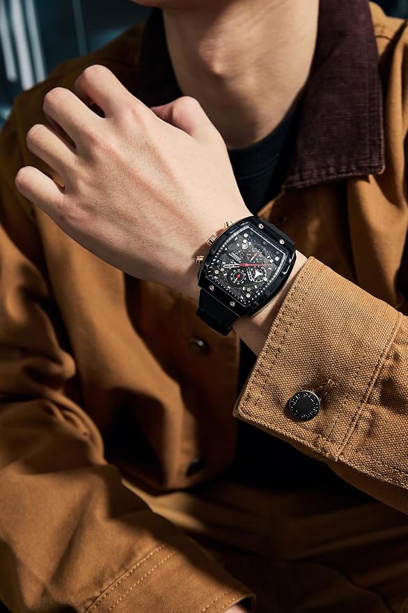 Giordano Square Dial Multifuncational Watch for Men with Stylish Design, Waterproof, Date Display & Silicone Strap