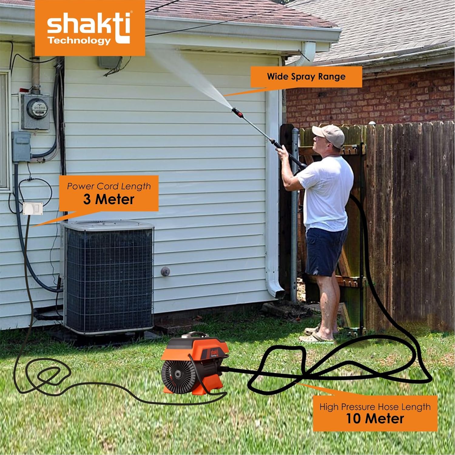 Shakti Technology S5 High Pressure Car Washer Machine 1900 Watts, Pressure 125 Bar, 8L/Min Flow Rate and 10 Meter Hose Pipe with Professional 1L Foam Cannon Snow Lance - Springkart 