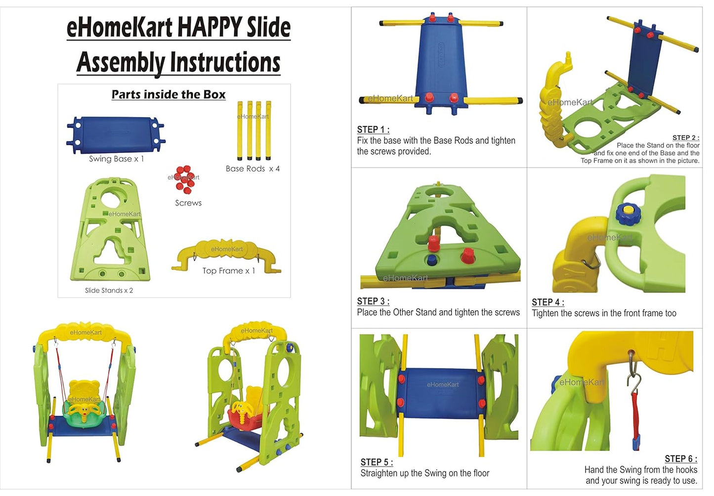 eHomeKart Slide and Swing Combo for Kids - PlayTool Happy Garden Slider Combo (Happy Slide Cum Swing Combo) - 153 x 86 x 103 cm