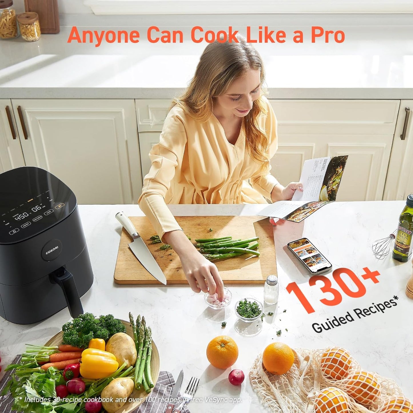 COSORI Air Fryer 5 QT (4.7 Litre) Black, 1500W Fast Cooking 9 Preset Menu, 30 Recipes Cookbook, Grill, Broil, Roast, Toast, Bake, Reheat, Defrost, Digital Touch Panel (CAF-L501)