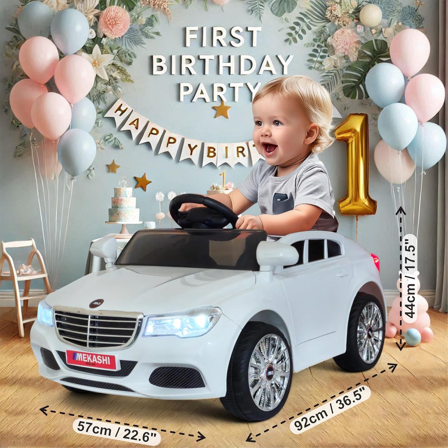 MEKASHI Electric car for Kids Ages 1 to 4 Years with 12V Rechargeable Battery, Remote Control, Bluetooth Music Player, LED Lights, ISI Mark (MKS-004, White)