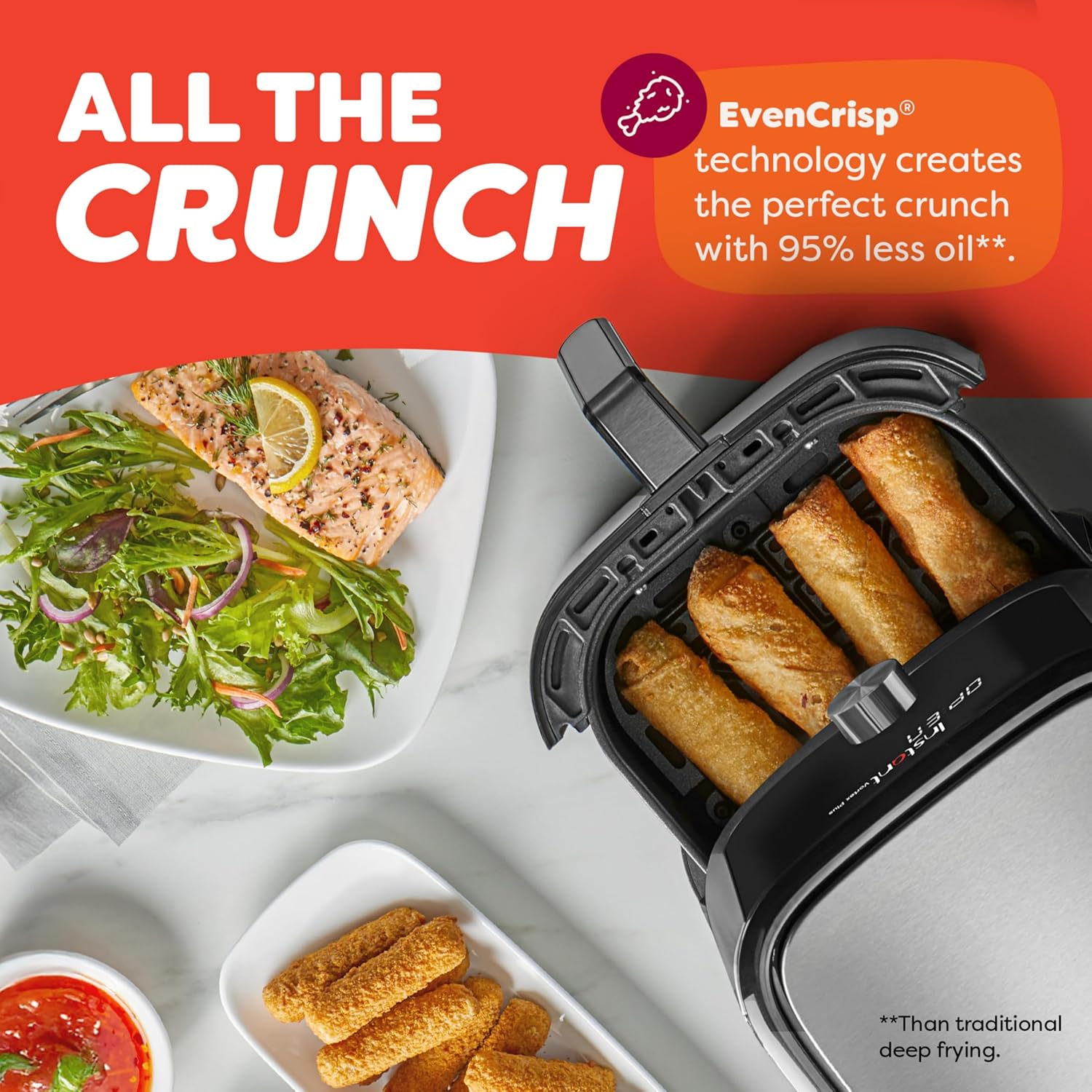 Instant Pot Air Fryer, Vortex 6 Litre, Touch Control Panel, 360° EvenCrisp Technology, Uses 95% less Oil, 6-in-1 Appliance:Air Fry, Roast, Grill, Bake, Reheat& Dehydrate (Vortex 6 Litre) 1500 W Silver
