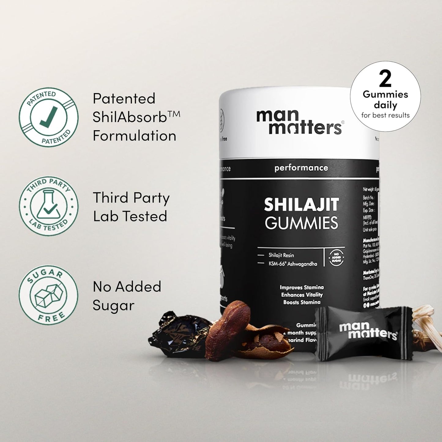 Man Matters Pure Himalayan Shilajit/Shilajeet Gummies with 75% Fulvic Acid & KSM 66 Ashwagandha | Boosts Stamina, Strength & Improves Energy Levels | No Added Sugar | Pack of 60