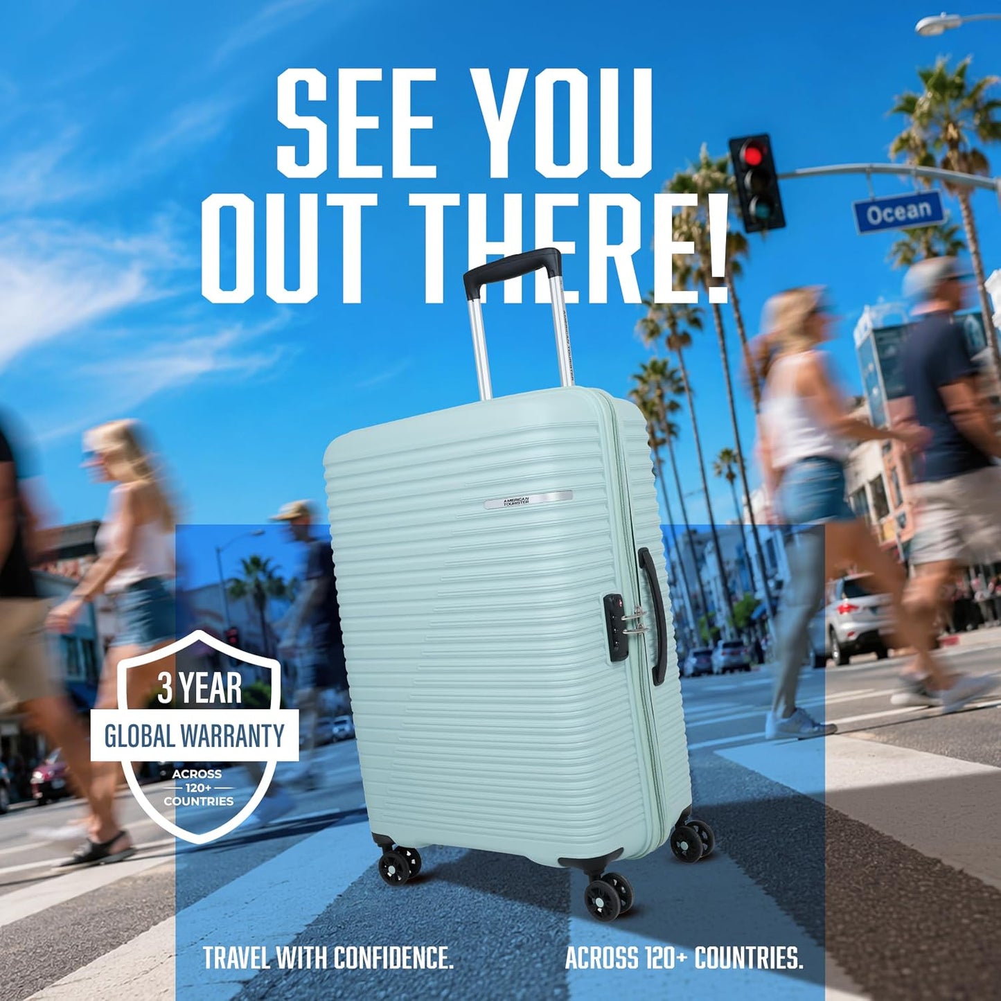 American Tourister Liftoff+|Medium Size Check-in Spinner Trolley Bag (67 cm) for Travel|360° 8 Wheel Travel Luggage|Hard Case Polypropylene (PP) Suitcase|Mounted TSA Lock|Seafoam Blue